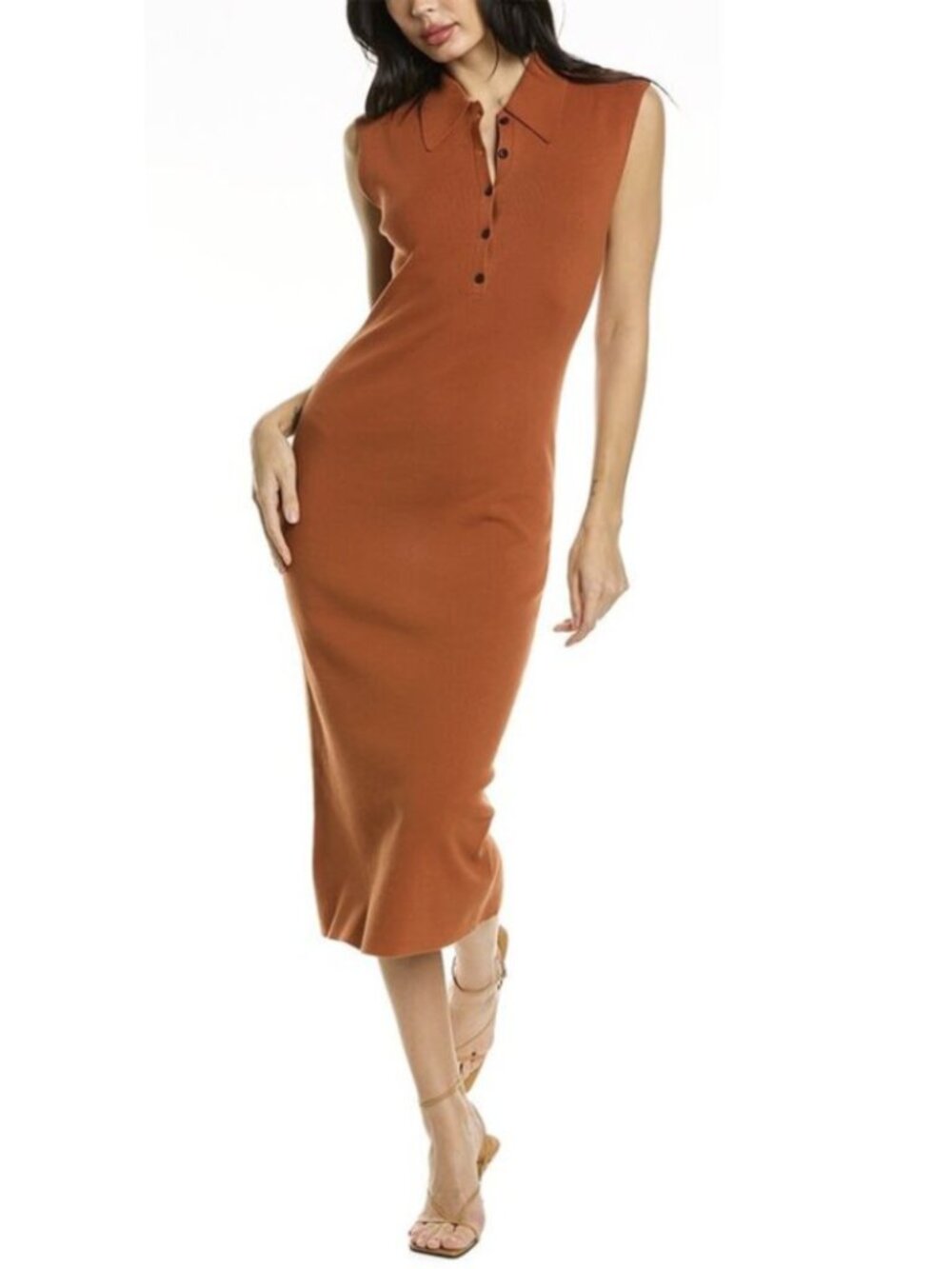 A.L.C. Taylor Bodycon Midi Dress in Toasted Cinnamon Ribbed Medium Minimalist